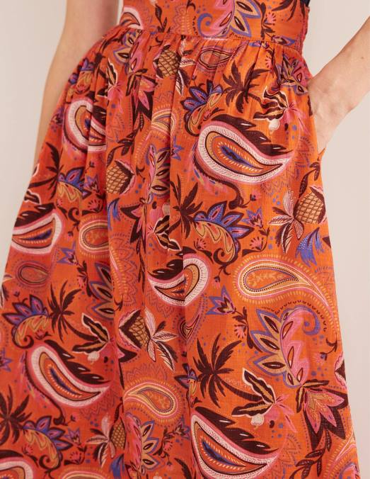 Boden vêtements corail et cachemire paradis femmes jupe longue en coton à volants LB2X1231