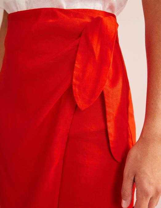 Boden vêtements coucher de soleil orange femmes jupe mi-longue portefeuille en lin LB2X1215