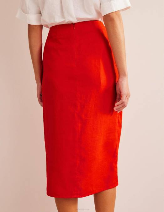 Boden vêtements coucher de soleil orange femmes jupe mi-longue portefeuille en lin LB2X1215