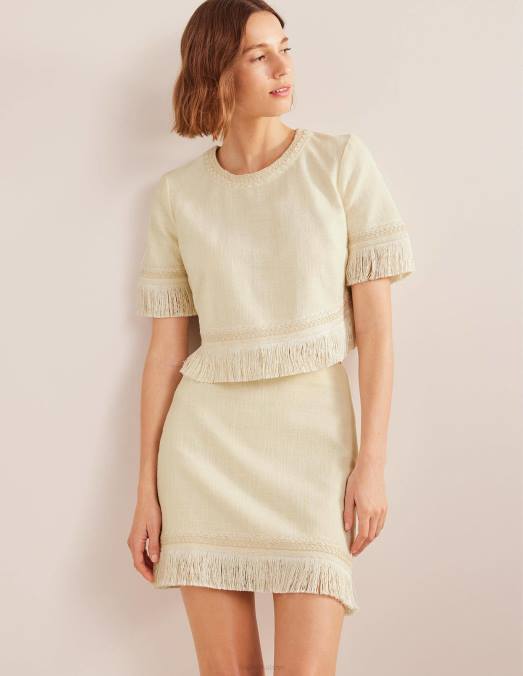 Boden vêtements écru femmes mini-jupe à franges LB2X1444
