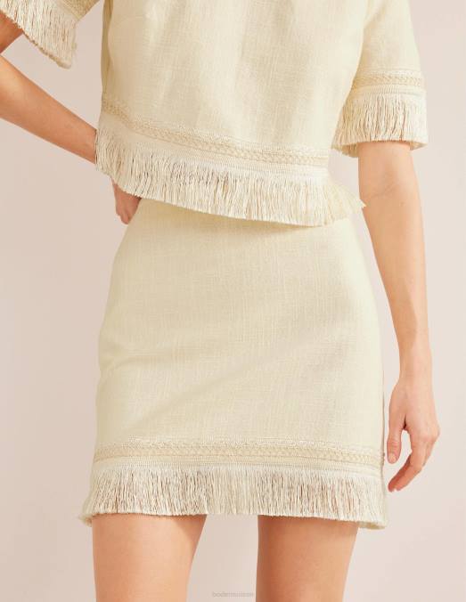Boden vêtements écru femmes mini-jupe à franges LB2X1444