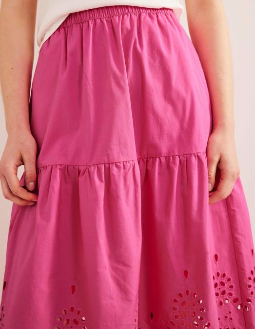 Boden vêtements festival rose femmes jupe ample en broderie LB2X1426