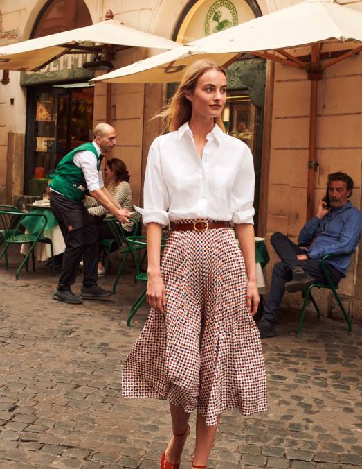 Boden vêtements fiesta orange et diamant femmes jupe mi-longue plissée LB2X636