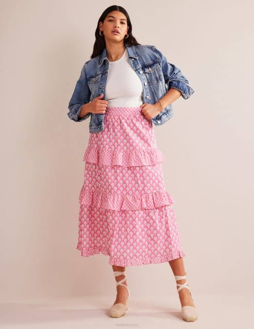 Boden vêtements fleur de prunier et pépins de marguerite femmes jupe longue en coton à volants LB2X633