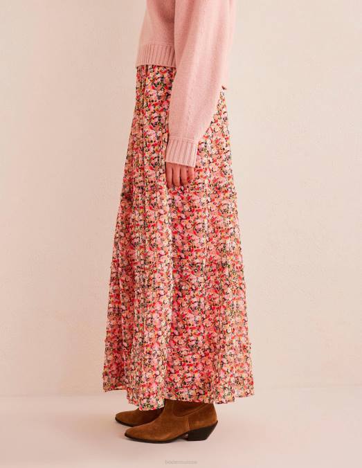 Boden vêtements fleuron multicolore et pictural femmes jupe longue froissée à volants LB2X1436