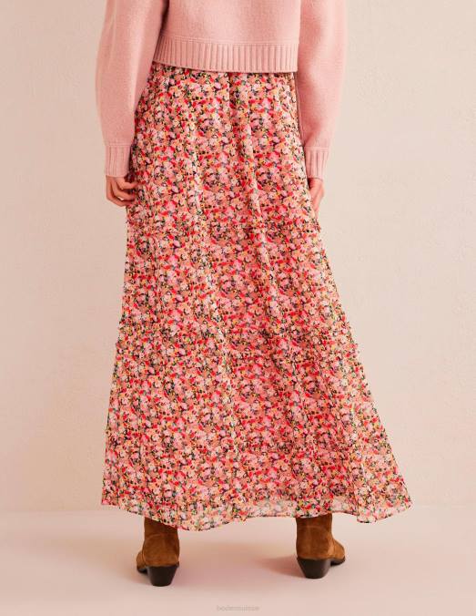 Boden vêtements fleuron multicolore et pictural femmes jupe longue froissée à volants LB2X1436