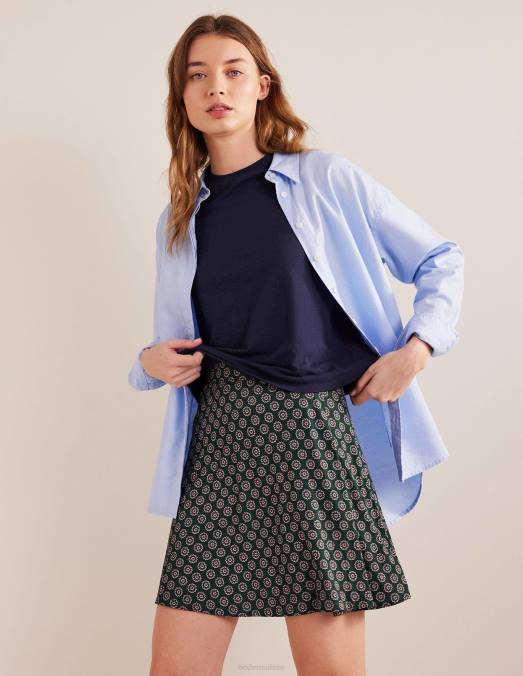 Boden vêtements géo vert et tournesol femmes mini-jupe portefeuille en jersey LB2X1573