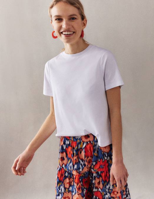 Boden vêtements grand coquelicot bleu marine et abstrait femmes jupe midi en popeline à volants LB2X1516