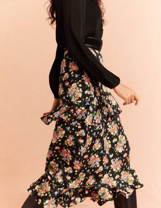 Boden vêtements grappe noire et sauvage femmes jupe mi-longue à volants en satin LB2X2129
