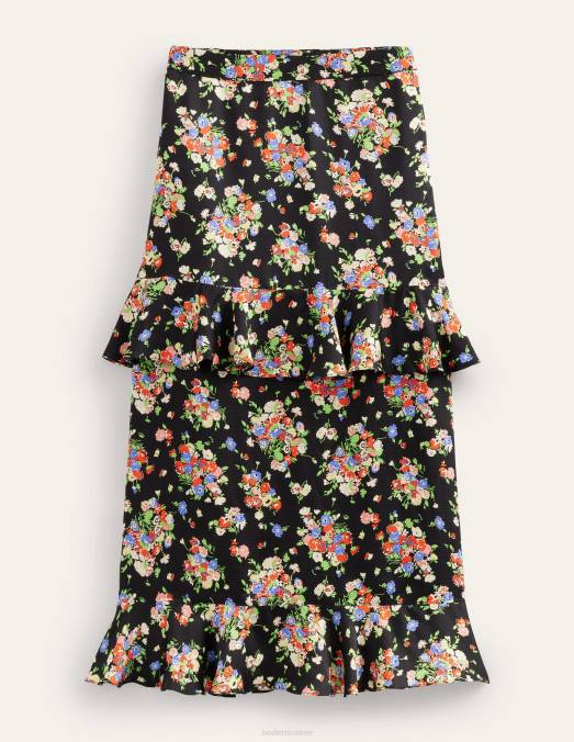 Boden vêtements grappe noire et sauvage femmes jupe mi-longue à volants en satin LB2X2129