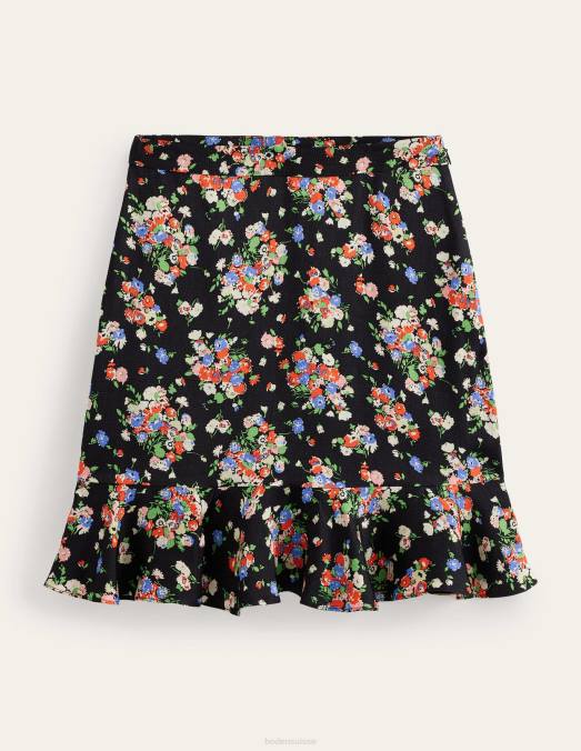Boden vêtements grappe sauvage noire femmes mini-jupe à volants en satin LB2X2244
