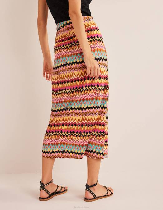 Boden vêtements ikat multicolore et texturé femmes jupe mi-longue en jersey fendue sur le côté LB2X2571