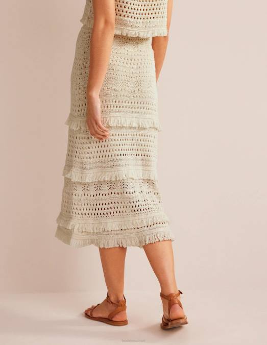Boden vêtements ivoire chaud femmes jupe tricotée au crochet à franges LB2X2532