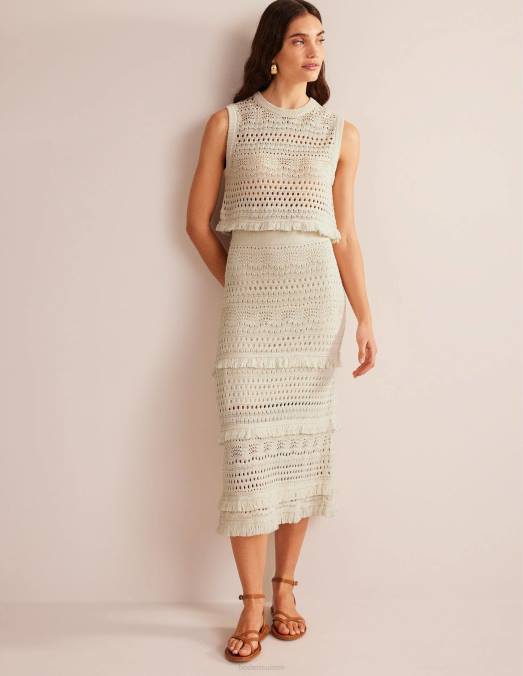 Boden vêtements ivoire chaud femmes jupe tricotée au crochet à franges LB2X2532