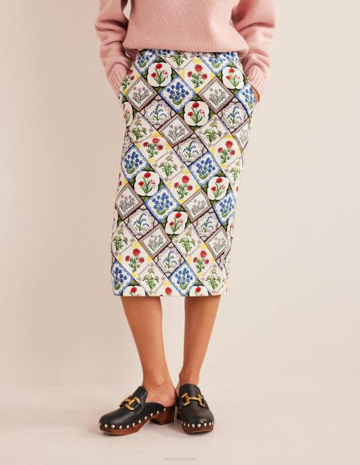 Boden vêtements ivoire et jacinthe sauvage femmes jupe crayon texturée en coton LB2X1111