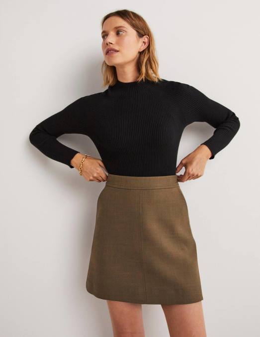 Boden vêtements kaki femmes mini-jupe trapèze en laine mélangée LB2X2036