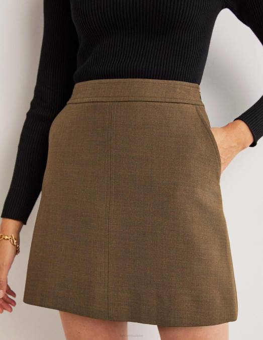 Boden vêtements kaki femmes mini-jupe trapèze en laine mélangée LB2X2036