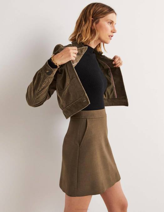 Boden vêtements kaki femmes mini-jupe trapèze en laine mélangée LB2X2036