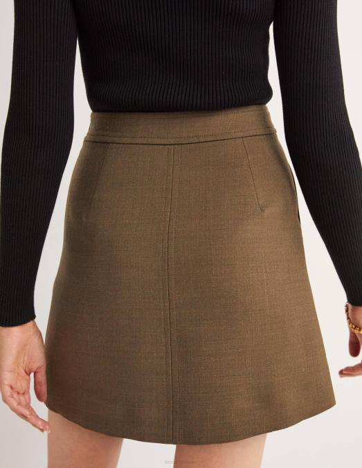 Boden vêtements kaki femmes mini-jupe trapèze en laine mélangée LB2X2036