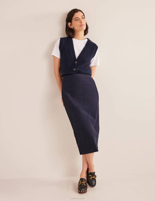 Boden vêtements marine femmes jupe crayon texturée en coton LB2X1574