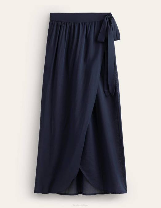 Boden vêtements marine femmes jupe longue portefeuille en coton LB2X1923