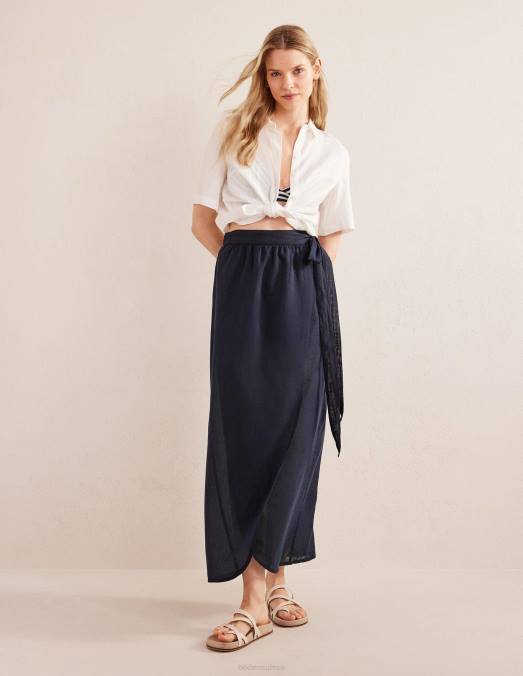 Boden vêtements marine femmes jupe longue portefeuille en coton LB2X1923