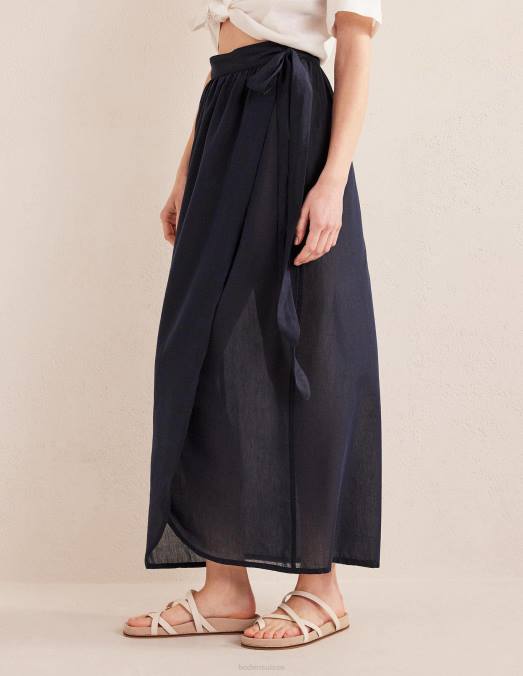 Boden vêtements marine femmes jupe longue portefeuille en coton LB2X1923