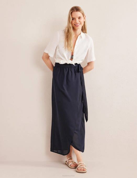Boden vêtements marine femmes jupe longue portefeuille en coton LB2X1923