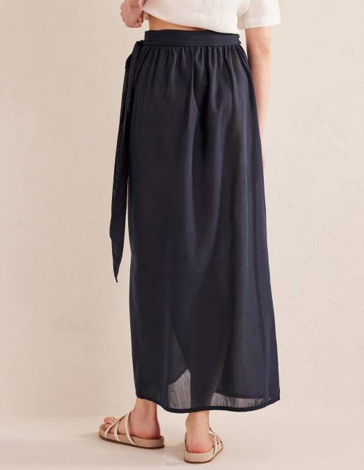Boden vêtements marine femmes jupe longue portefeuille en coton LB2X1923