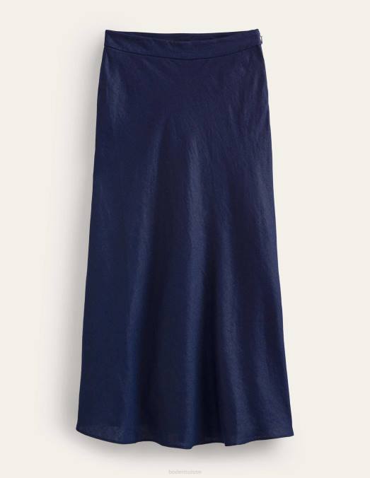 Boden vêtements marine femmes jupe midi en lin biais LB2X1069