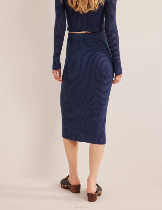 Boden vêtements marine femmes jupe midi en maille mérinos LB2X1553