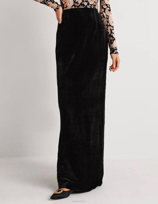 Boden vêtements noir femmes jupe longue de soirée en velours LB2X1941