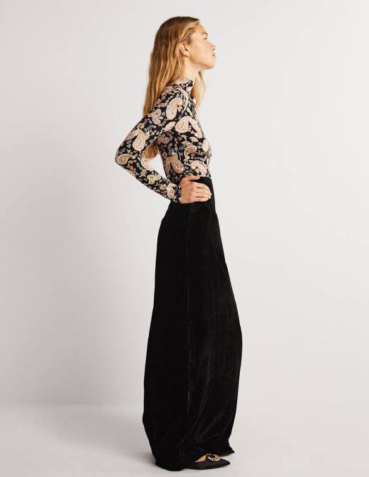 Boden vêtements noir femmes jupe longue de soirée en velours LB2X1941