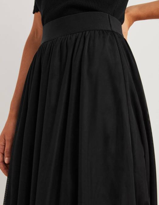 Boden vêtements noir femmes jupe mi-longue ample en tulle LB2X1133