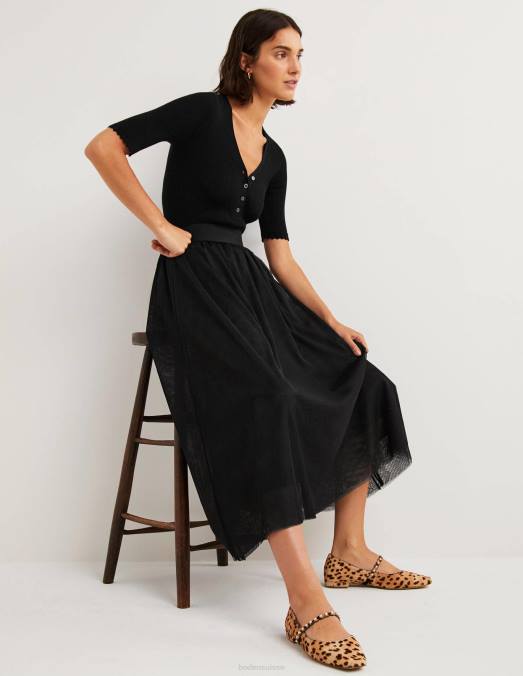 Boden vêtements noir femmes jupe mi-longue ample en tulle LB2X1133