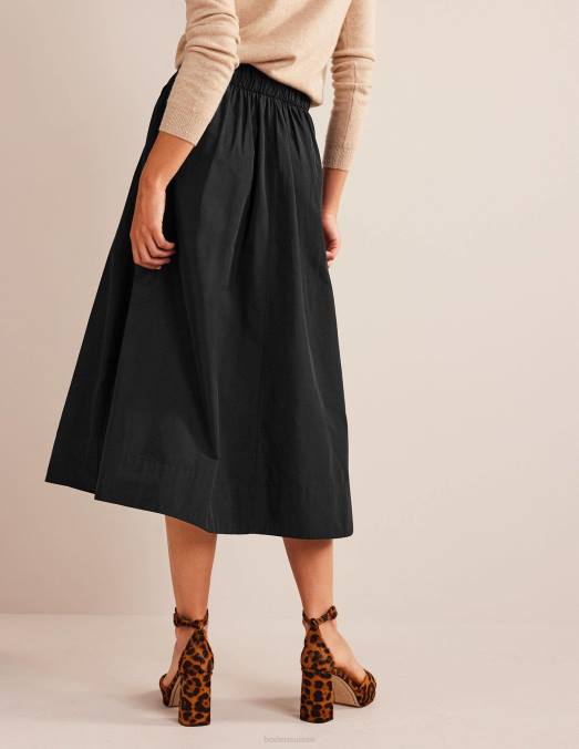 Boden vêtements noir femmes jupe mi-longue à enfiler en taffetas LB2X641