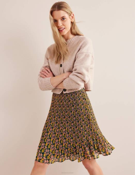 Boden vêtements nuit d'émeraude et coquelicot abstrait femmes jupe plissée longueur genou LB2X1243