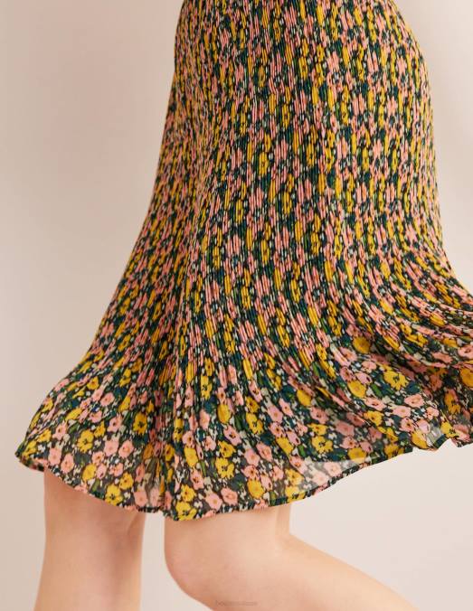 Boden vêtements nuit d'émeraude et coquelicot abstrait femmes jupe plissée longueur genou LB2X1243