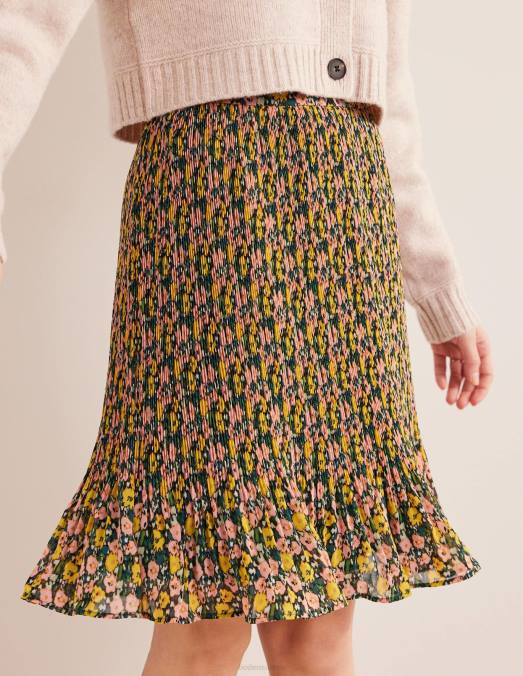 Boden vêtements nuit d'émeraude et coquelicot abstrait femmes jupe plissée longueur genou LB2X1243