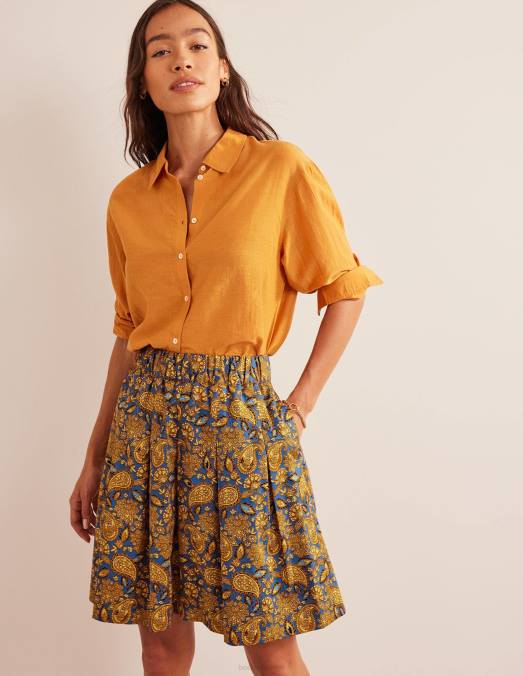 Boden vêtements récolte d'or et terrasse motif cachemire femmes jupe plissée en coton LB2X1218