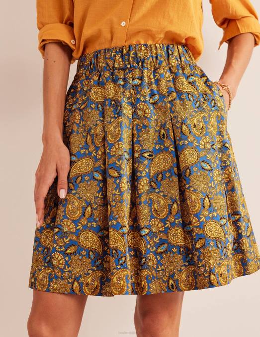 Boden vêtements récolte d'or et terrasse motif cachemire femmes jupe plissée en coton LB2X1218