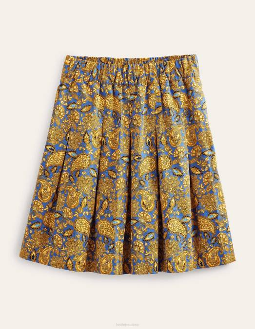 Boden vêtements récolte d'or et terrasse motif cachemire femmes jupe plissée en coton LB2X1218