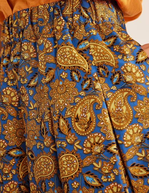 Boden vêtements récolte d'or et terrasse motif cachemire femmes jupe plissée en coton LB2X1218