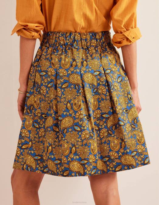Boden vêtements récolte d'or et terrasse motif cachemire femmes jupe plissée en coton LB2X1218