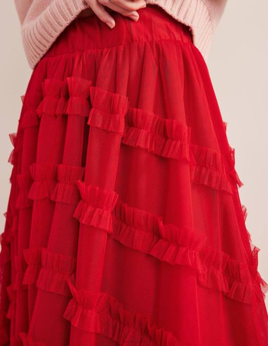 Boden vêtements rose sombre femmes jupe mi-longue de grande occasion en tulle LB2X1375