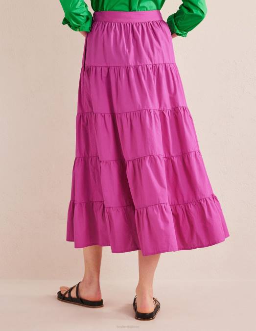 Boden vêtements rose violette femmes jupe midi en popeline à volants LB2X1459