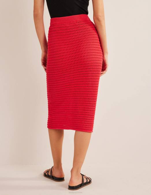 Boden vêtements rouge à haut risque femmes jupe mi-longue en tricot au crochet LB2X1621