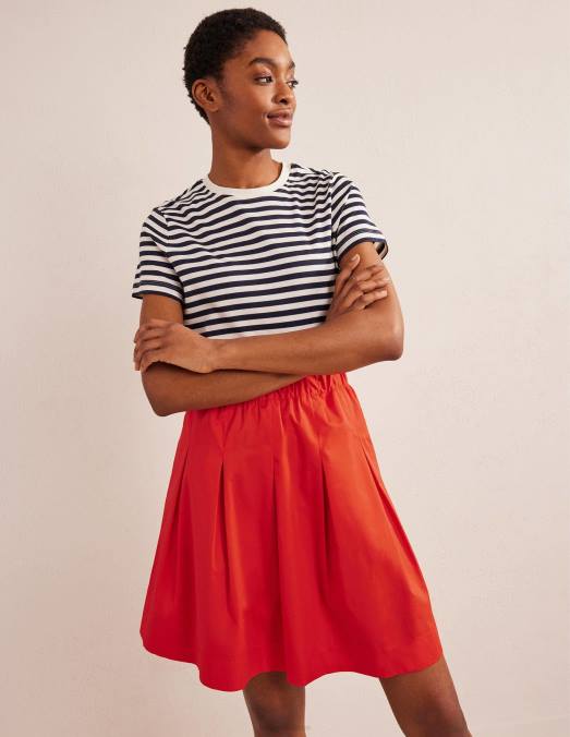 Boden vêtements rouge vermillon femmes jupe plissée en coton LB2X1806