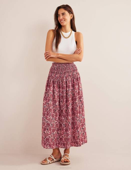 Boden vêtements terrasse rose crayeux et cachemire femmes jupe mi-longue en lin à taille froncée LB2X2491