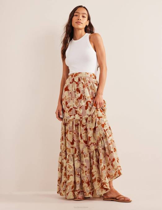 Boden vêtements tourbillon rouille et cachemire femmes jupe longue métallisée à volants LB2X1126